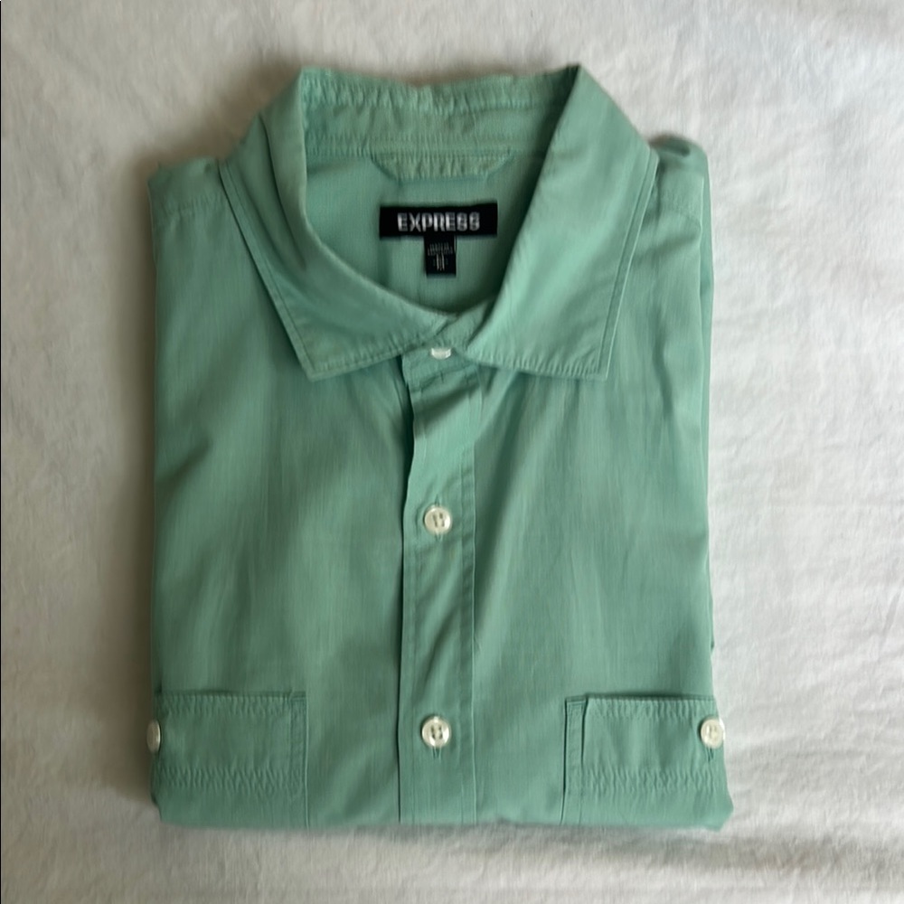 Express Green Casual Button Down Shirt